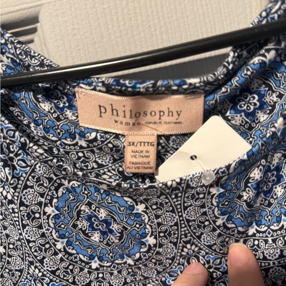 Philosophy Blue and White Patterned Short Sleeve Top - Picture 2 of 2